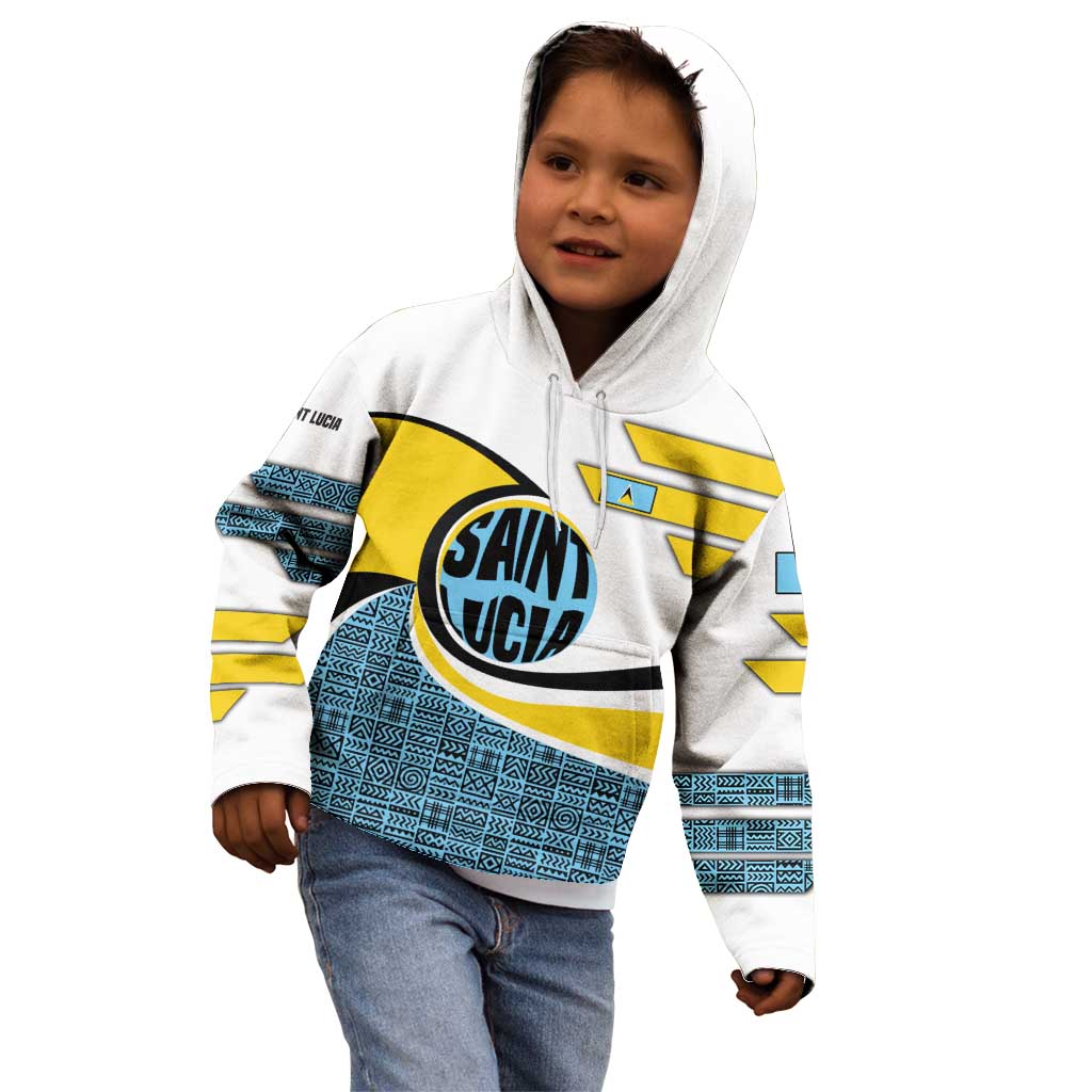 Saint Lucia Modern Tribal Crest Design Kid Hoodie with Flag Colors and Bold Text Layout - Wonder Print Shop