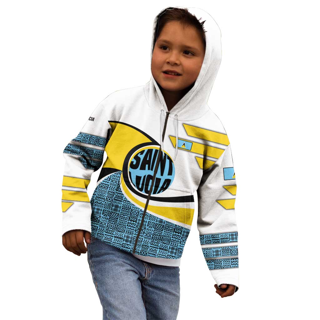 Saint Lucia Modern Tribal Crest Design Kid Hoodie with Flag Colors and Bold Text Layout - Wonder Print Shop