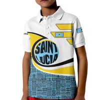 Saint Lucia Modern Tribal Crest Design Kid Polo Shirt with Flag Colors and Bold Text Layout - Wonder Print Shop