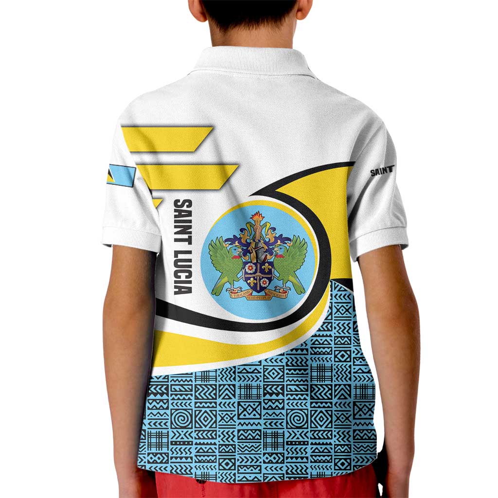 Saint Lucia Modern Tribal Crest Design Kid Polo Shirt with Flag Colors and Bold Text Layout - Wonder Print Shop