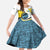 Saint Lucia Modern Tribal Crest Design Kid Short Sleeve Dress with Flag Colors and Bold Text Layout - Wonder Print Shop
