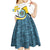 Saint Lucia Modern Tribal Crest Design Kid Short Sleeve Dress with Flag Colors and Bold Text Layout - Wonder Print Shop