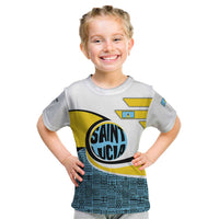 Saint Lucia Modern Tribal Crest Design Kid T Shirt with Flag Colors and Bold Text Layout - Wonder Print Shop