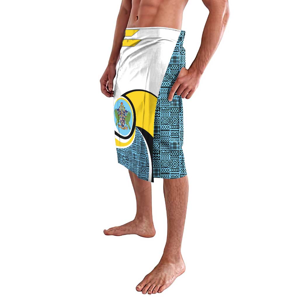 Saint Lucia Modern Tribal Crest Design Lavalava with Flag Colors and Bold Text Layout - Wonder Print Shop