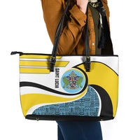 Saint Lucia Modern Tribal Crest Design Leather Tote Bag with Flag Colors and Bold Text Layout - Wonder Print Shop