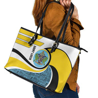Saint Lucia Modern Tribal Crest Design Leather Tote Bag with Flag Colors and Bold Text Layout - Wonder Print Shop