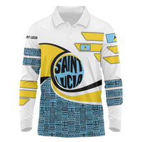 Saint Lucia Modern Tribal Crest Design Long Sleeve Polo Shirt with Flag Colors and Bold Text Layout - Wonder Print Shop