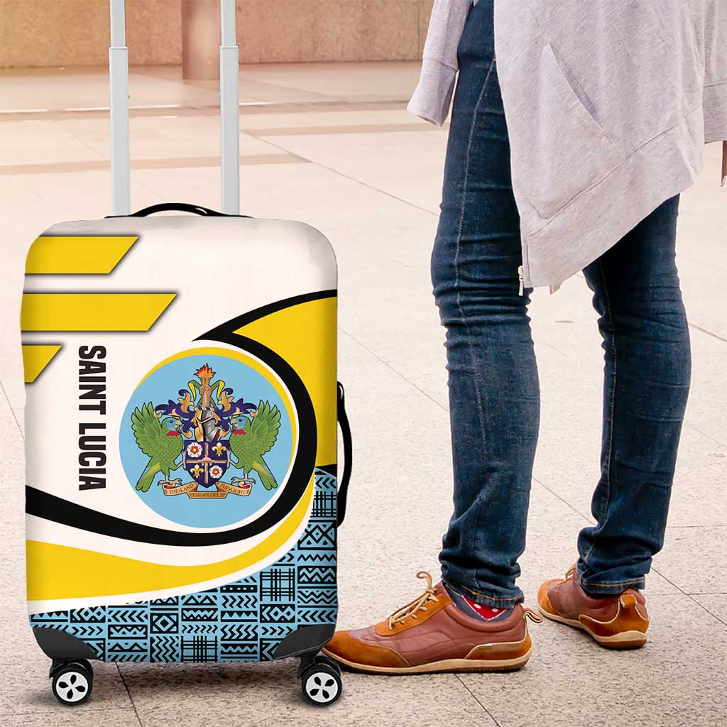 Saint Lucia Modern Tribal Crest Design Luggage Cover with Flag Colors and Bold Text Layout - Wonder Print Shop