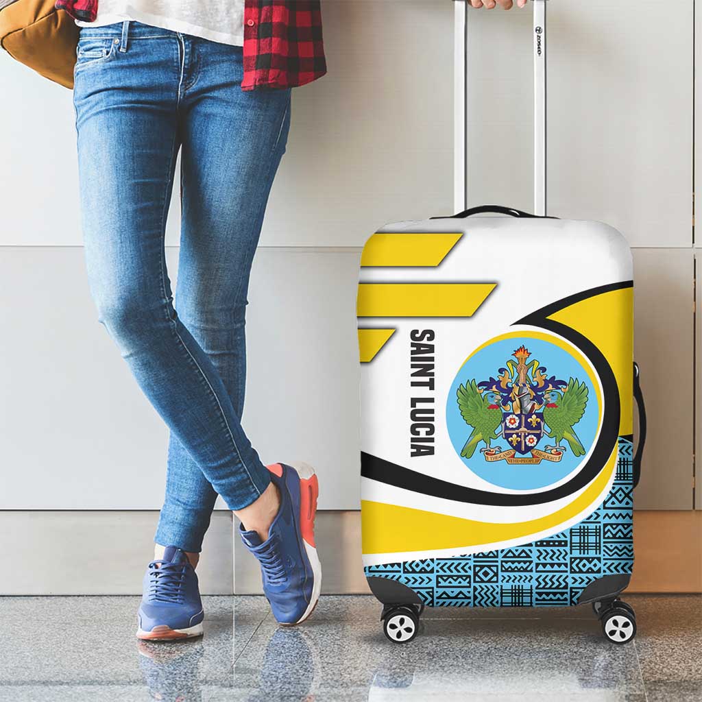 Saint Lucia Modern Tribal Crest Design Luggage Cover with Flag Colors and Bold Text Layout - Wonder Print Shop