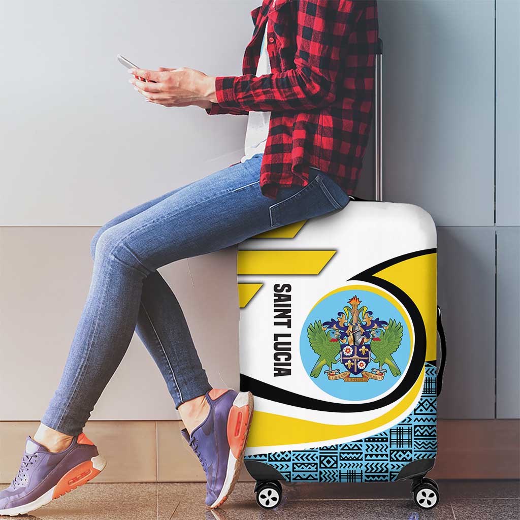 Saint Lucia Modern Tribal Crest Design Luggage Cover with Flag Colors and Bold Text Layout - Wonder Print Shop
