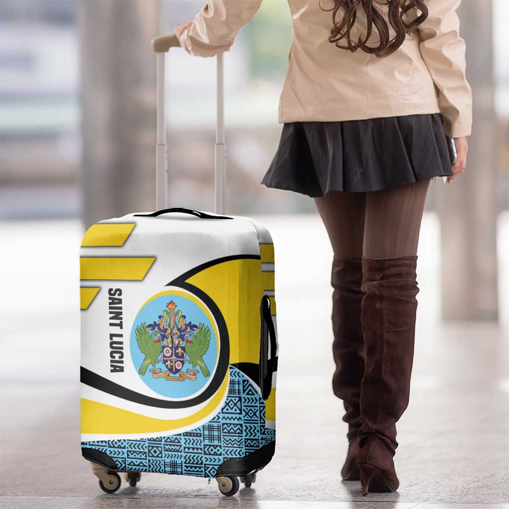 Saint Lucia Modern Tribal Crest Design Luggage Cover with Flag Colors and Bold Text Layout - Wonder Print Shop
