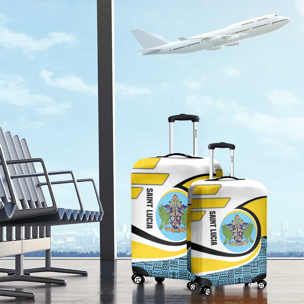Saint Lucia Modern Tribal Crest Design Luggage Cover with Flag Colors and Bold Text Layout - Wonder Print Shop
