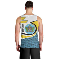 Saint Lucia Modern Tribal Crest Design Men Tank Top with Flag Colors and Bold Text Layout - Wonder Print Shop