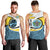 Saint Lucia Modern Tribal Crest Design Men Tank Top with Flag Colors and Bold Text Layout - Wonder Print Shop
