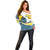 Saint Lucia Modern Tribal Crest Design Off Shoulder Sweater with Flag Colors and Bold Text Layout - Wonder Print Shop