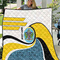 Saint Lucia Modern Tribal Crest Design Quilt with Flag Colors and Bold Text Layout - Wonder Print Shop