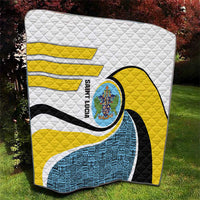 Saint Lucia Modern Tribal Crest Design Quilt with Flag Colors and Bold Text Layout - Wonder Print Shop