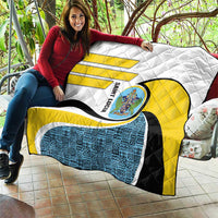 Saint Lucia Modern Tribal Crest Design Quilt with Flag Colors and Bold Text Layout - Wonder Print Shop