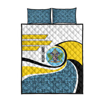 Saint Lucia Modern Tribal Crest Design Quilt Bed Set with Flag Colors and Bold Text Layout - Wonder Print Shop