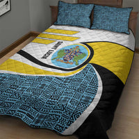 Saint Lucia Modern Tribal Crest Design Quilt Bed Set with Flag Colors and Bold Text Layout - Wonder Print Shop
