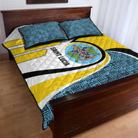 Saint Lucia Modern Tribal Crest Design Quilt Bed Set with Flag Colors and Bold Text Layout - Wonder Print Shop