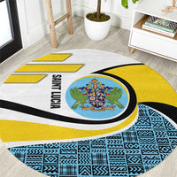 Saint Lucia Modern Tribal Crest Design Round Carpet with Flag Colors and Bold Text Layout - Wonder Print Shop