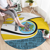 Saint Lucia Modern Tribal Crest Design Round Carpet with Flag Colors and Bold Text Layout - Wonder Print Shop