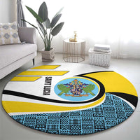 Saint Lucia Modern Tribal Crest Design Round Carpet with Flag Colors and Bold Text Layout - Wonder Print Shop