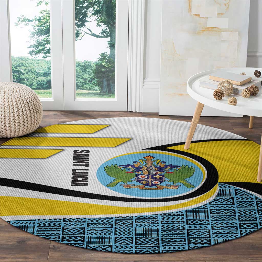 Saint Lucia Modern Tribal Crest Design Round Carpet with Flag Colors and Bold Text Layout - Wonder Print Shop