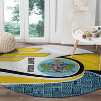 Saint Lucia Modern Tribal Crest Design Round Carpet with Flag Colors and Bold Text Layout - Wonder Print Shop