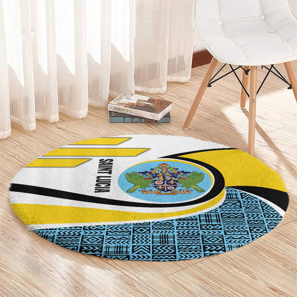 Saint Lucia Modern Tribal Crest Design Round Carpet with Flag Colors and Bold Text Layout - Wonder Print Shop