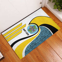 Saint Lucia Modern Tribal Crest Design Rubber Doormat with Flag Colors and Bold Text Layout - Wonder Print Shop