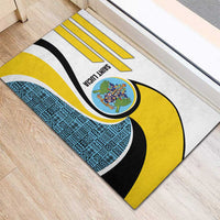 Saint Lucia Modern Tribal Crest Design Rubber Doormat with Flag Colors and Bold Text Layout - Wonder Print Shop