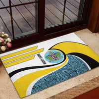 Saint Lucia Modern Tribal Crest Design Rubber Doormat with Flag Colors and Bold Text Layout - Wonder Print Shop