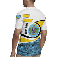 Saint Lucia Modern Tribal Crest Design Rugby Jersey with Flag Colors and Bold Text Layout - Wonder Print Shop
