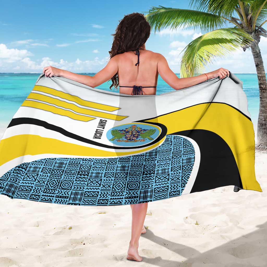 Saint Lucia Modern Tribal Crest Design Sarong with Flag Colors and Bold Text Layout - Wonder Print Shop