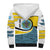 Saint Lucia Modern Tribal Crest Design Sherpa Hoodie with Flag Colors and Bold Text Layout - Wonder Print Shop