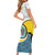 Saint Lucia Modern Tribal Crest Design Short Sleeve Bodycon Dress with Flag Colors and Bold Text Layout - Wonder Print Shop