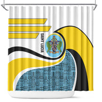 Saint Lucia Modern Tribal Crest Design Shower Curtain with Flag Colors and Bold Text Layout - Wonder Print Shop
