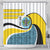 Saint Lucia Modern Tribal Crest Design Shower Curtain with Flag Colors and Bold Text Layout - Wonder Print Shop
