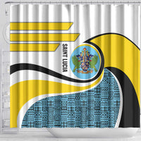 Saint Lucia Modern Tribal Crest Design Shower Curtain with Flag Colors and Bold Text Layout - Wonder Print Shop