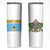 Saint Lucia Modern Tribal Crest Design Skinny Tumbler with Flag Colors and Bold Text Layout - Wonder Print Shop