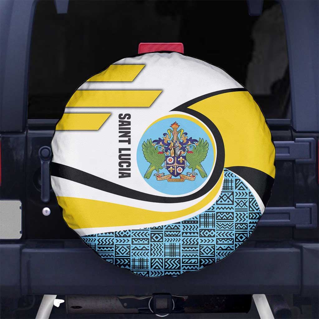 Saint Lucia Modern Tribal Crest Design Spare Tire Cover with Flag Colors and Bold Text Layout - Wonder Print Shop