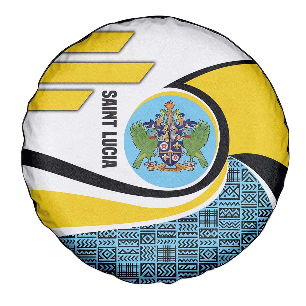 Saint Lucia Modern Tribal Crest Design Spare Tire Cover with Flag Colors and Bold Text Layout - Wonder Print Shop