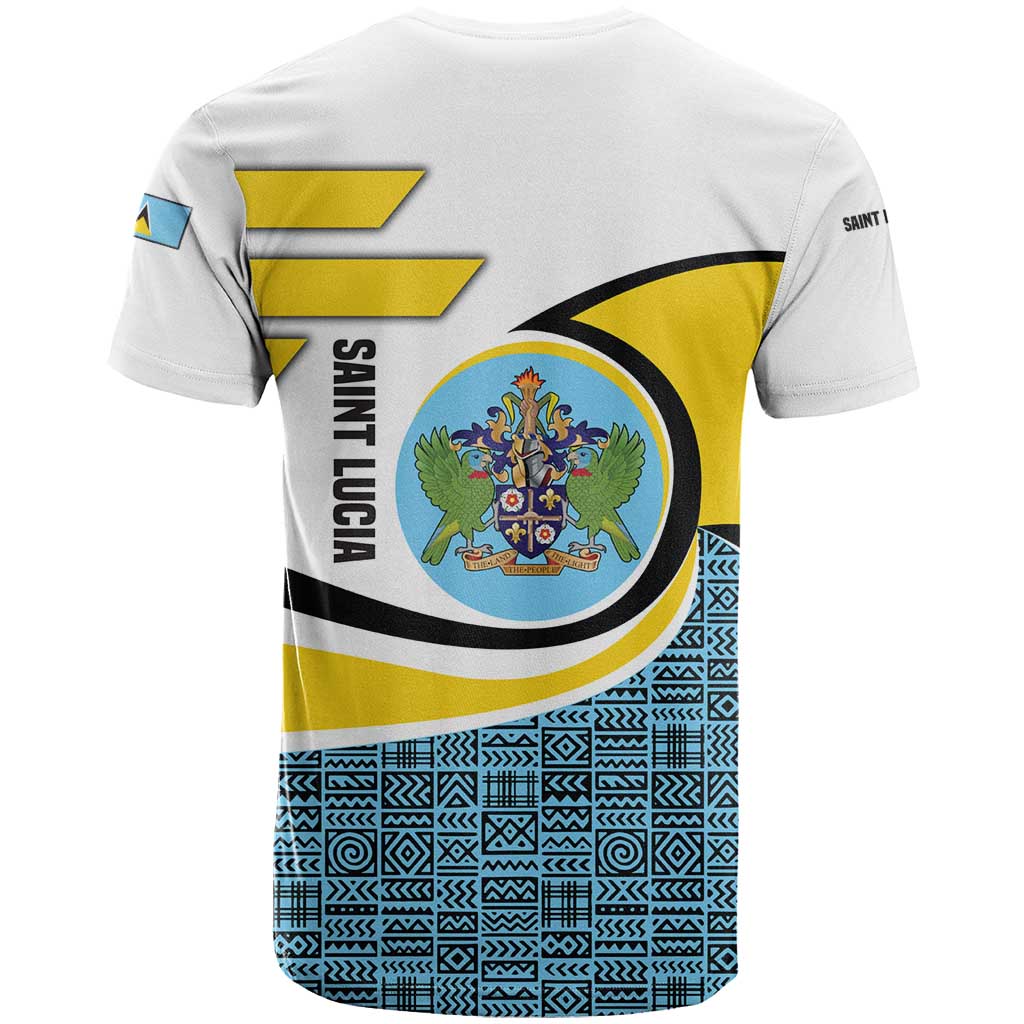 Saint Lucia Modern Tribal Crest Design T Shirt with Flag Colors and Bold Text Layout - Wonder Print Shop