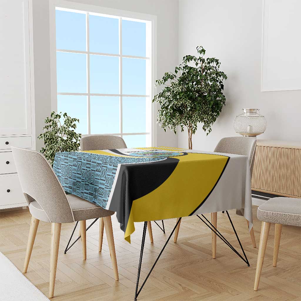 Saint Lucia Modern Tribal Crest Design Tablecloth with Flag Colors and Bold Text Layout - Wonder Print Shop