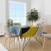 Saint Lucia Modern Tribal Crest Design Tablecloth with Flag Colors and Bold Text Layout - Wonder Print Shop