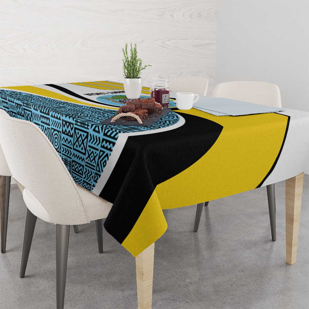 Saint Lucia Modern Tribal Crest Design Tablecloth with Flag Colors and Bold Text Layout - Wonder Print Shop