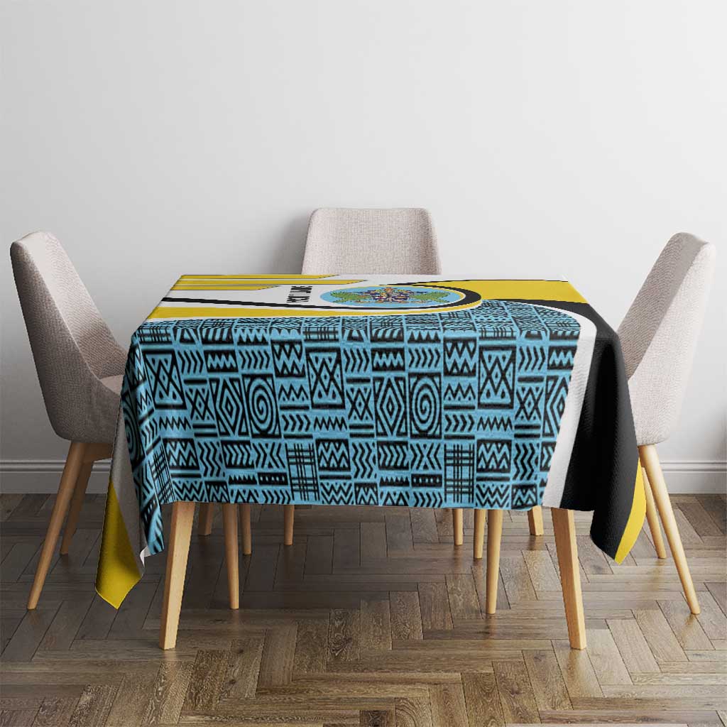 Saint Lucia Modern Tribal Crest Design Tablecloth with Flag Colors and Bold Text Layout - Wonder Print Shop