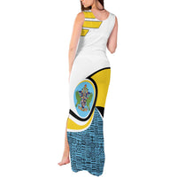 Saint Lucia Modern Tribal Crest Design Tank Maxi Dress with Flag Colors and Bold Text Layout - Wonder Print Shop